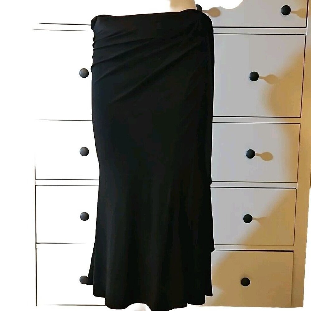 Donna Karan Collection Jersey Wrap Skirt Womens Petite P Black Trumpet Midi